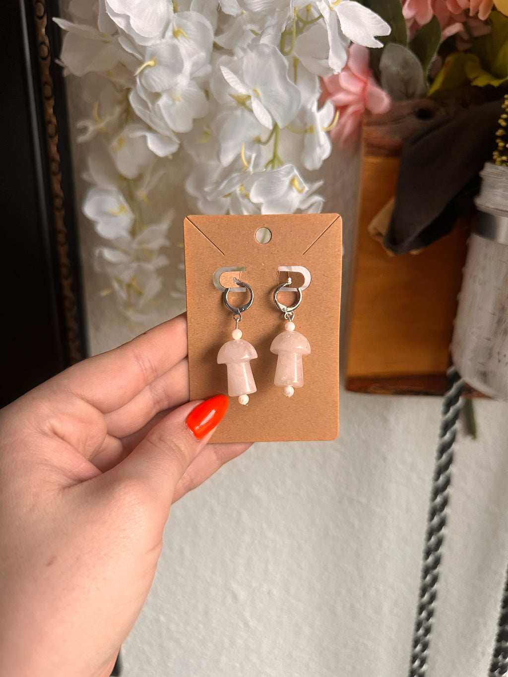 Rose Quartz Mushroom Earrings