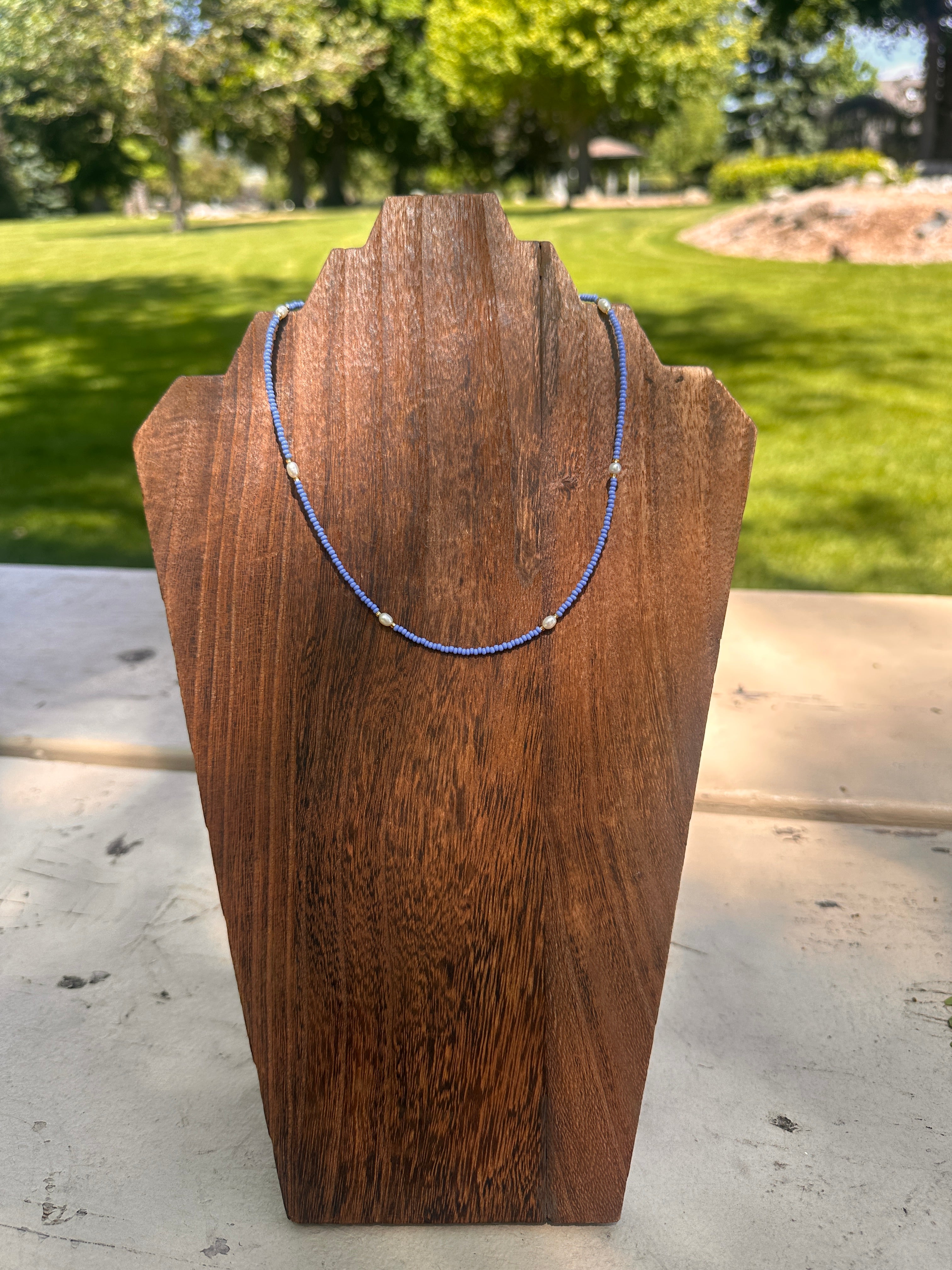 Periwinkle and Pearl Necklace