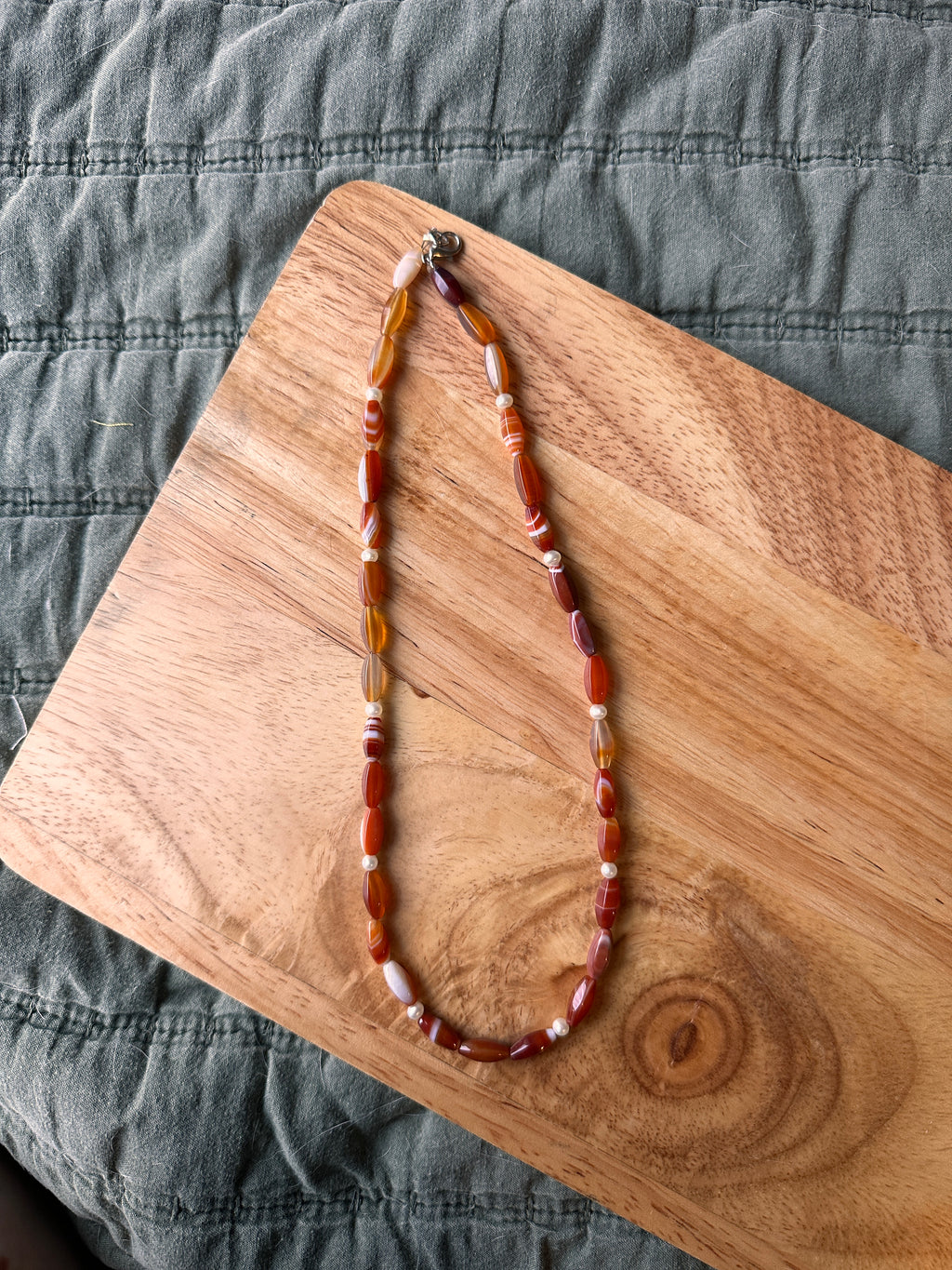 Carnelian and Freshwater Pearl Necklace 18"
